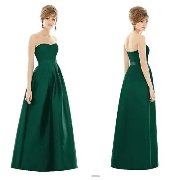 ALFRED SUNG | Dresses | Alfred Sung Strapless Sweetheart 4r Satin Twill Hunter  Green Dress Nwt B2 | Poshmark